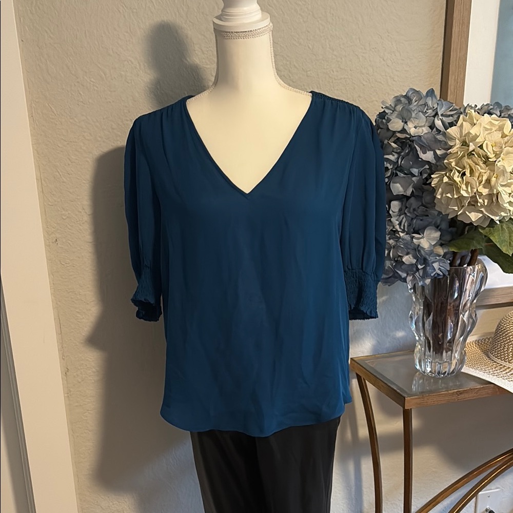 Joie puff sleeve v-neck silk top sz M